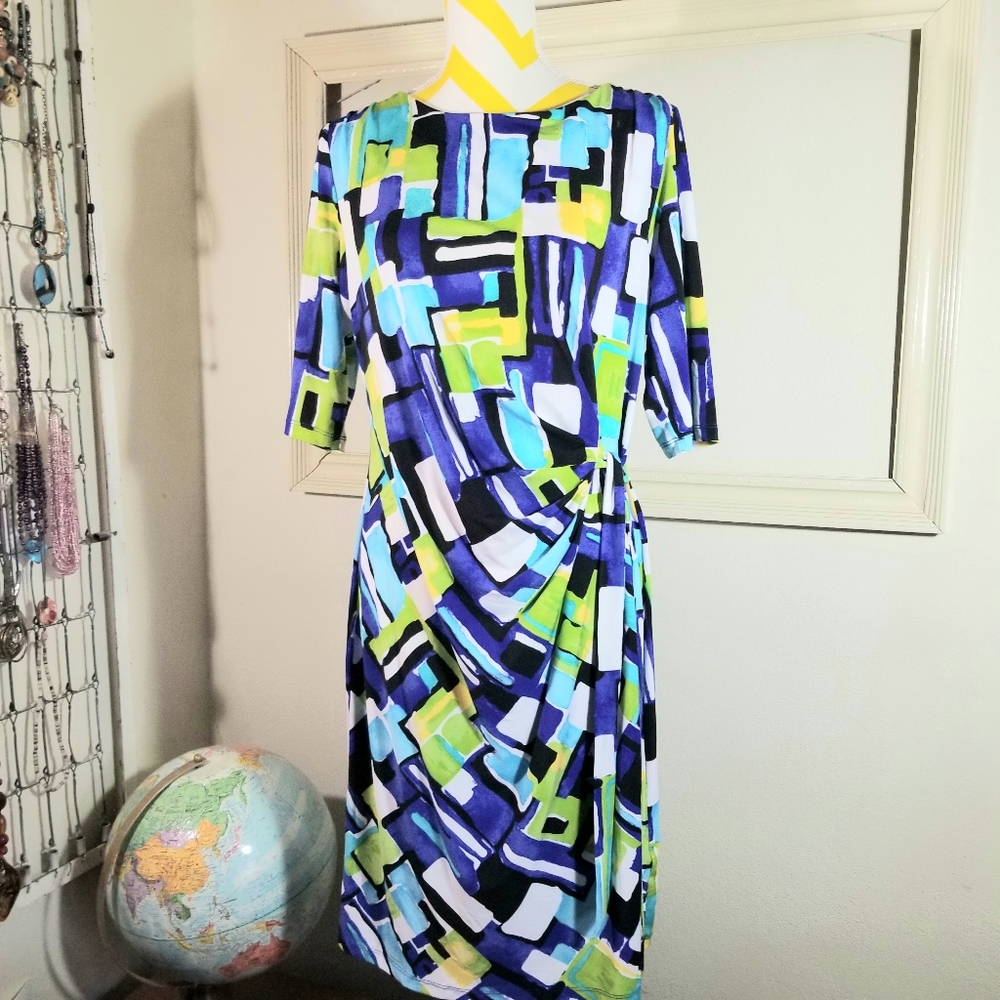 Colorful Kiara side gather dress blue green Medium